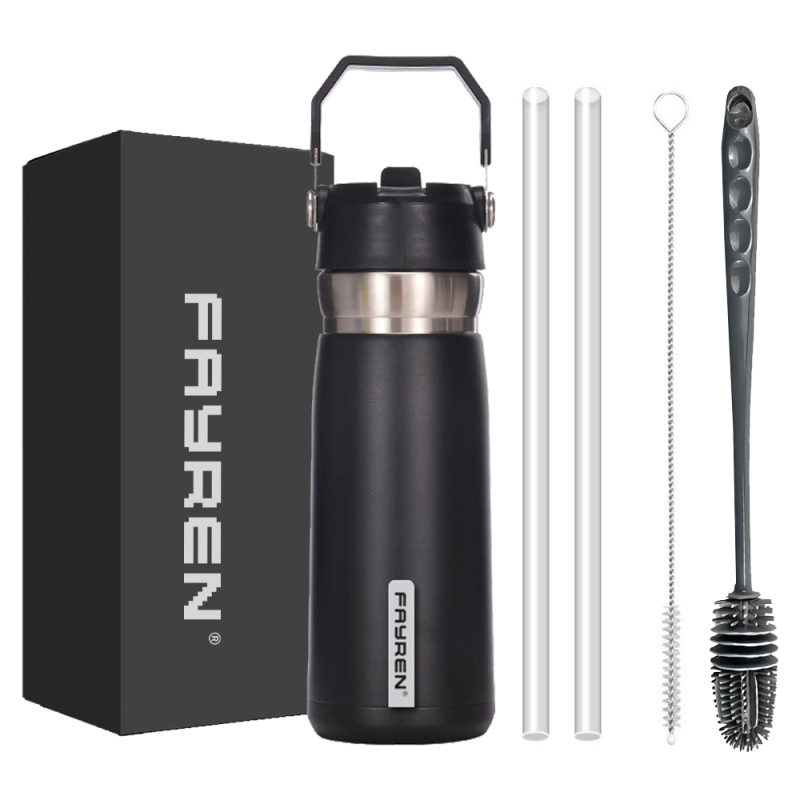 Double Wall Insulated Thermos Wide Mouth Vacuum Flask Stainless Steel Water Bottle with Straw Lid and handle