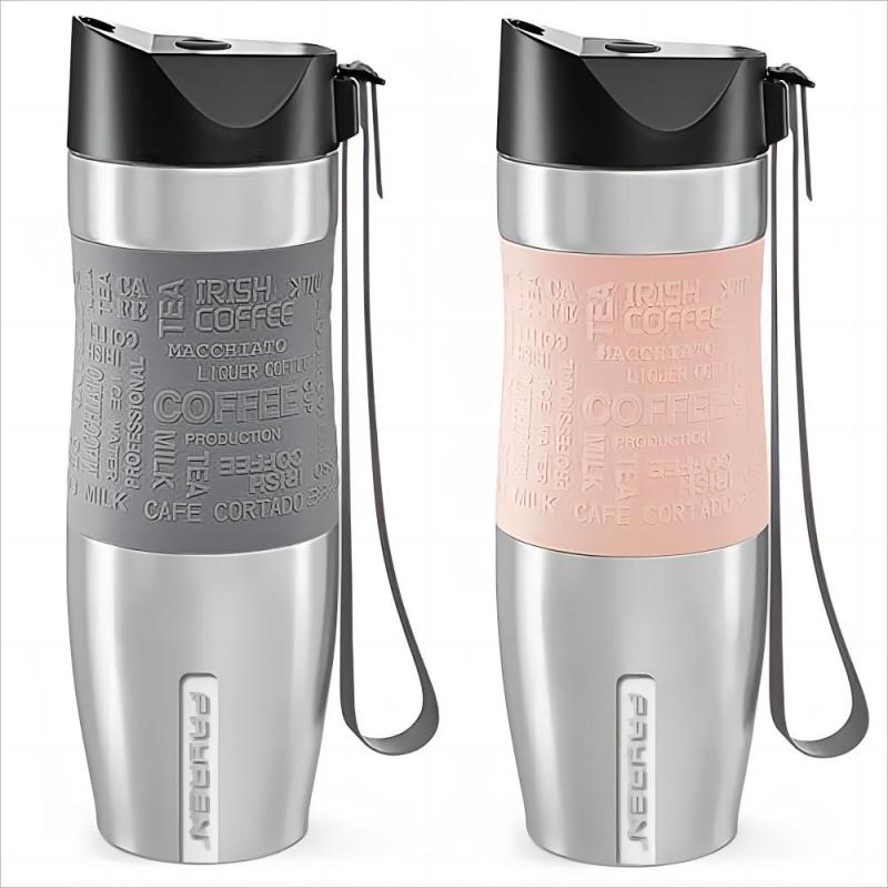 One Click Stainless Steel Coffee Tumbler with Silicone Sleeve Double Wall Water Bottle Press Leak Proof Lid Thermos Vacuum Mug