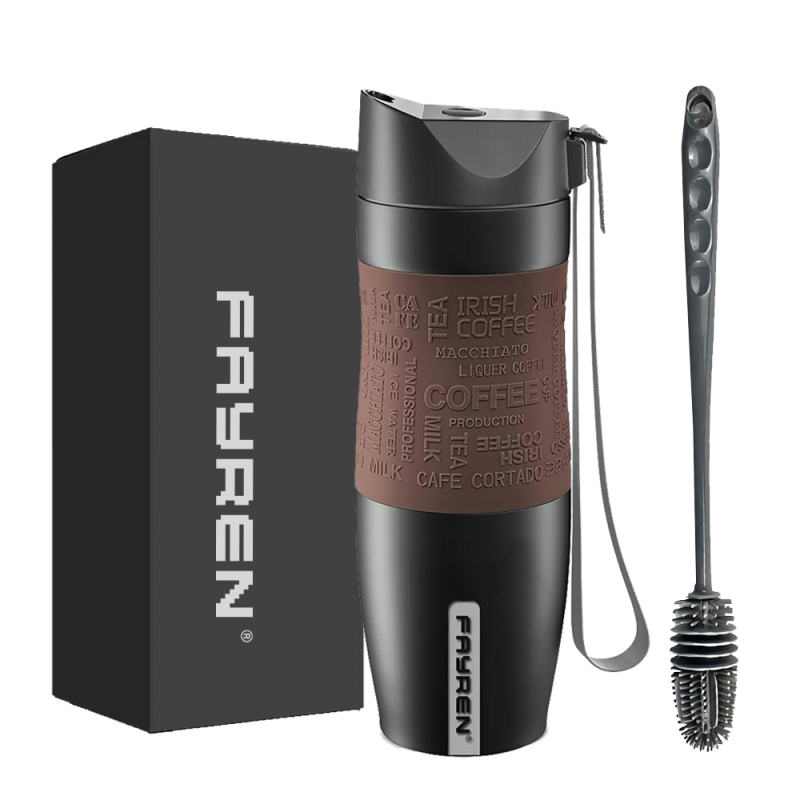 One Click Stainless Steel Coffee Tumbler with Silicone Sleeve Double Wall Water Bottle Press Leak Proof Lid Thermos Vacuum Mug