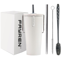 Bicchiere con coperchio e cannuccia Tazze da viaggio isolate sotto vuoto a doppia parete Tazze da caffè durevoli in acciaio inossidabile verniciate a polvere per bevande calde e fredde