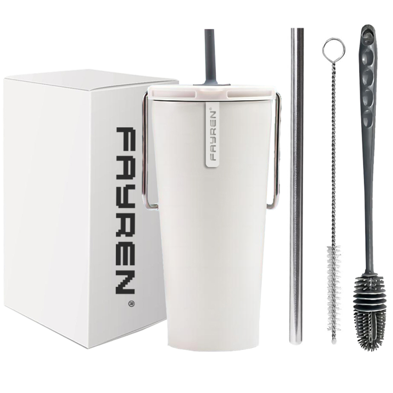 Bicchiere con coperchio e cannuccia Tazze da viaggio isolate sotto vuoto a doppia parete Tazze da caffè durevoli in acciaio inossidabile verniciate a polvere per bevande calde e fredde