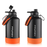 Water Bottle with Paracord Handle Wide Mouth Insulated Double Wall Stainless Steel Large Sports Flask Keep Hot 24 Hours & Cold Water Jug with 3 Lids