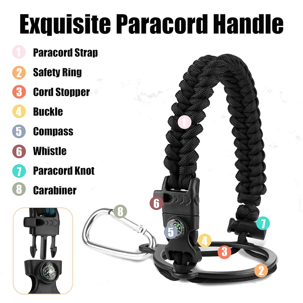 Paracord Handle Strap Carrier with Safety Ring and Carabiner