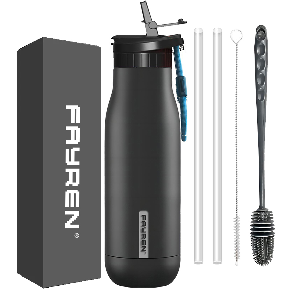 Gourde Iron Flask 18 Oz – Acier Inoxydable Isolée – Noir – Avec Paille Et Bouchon Click