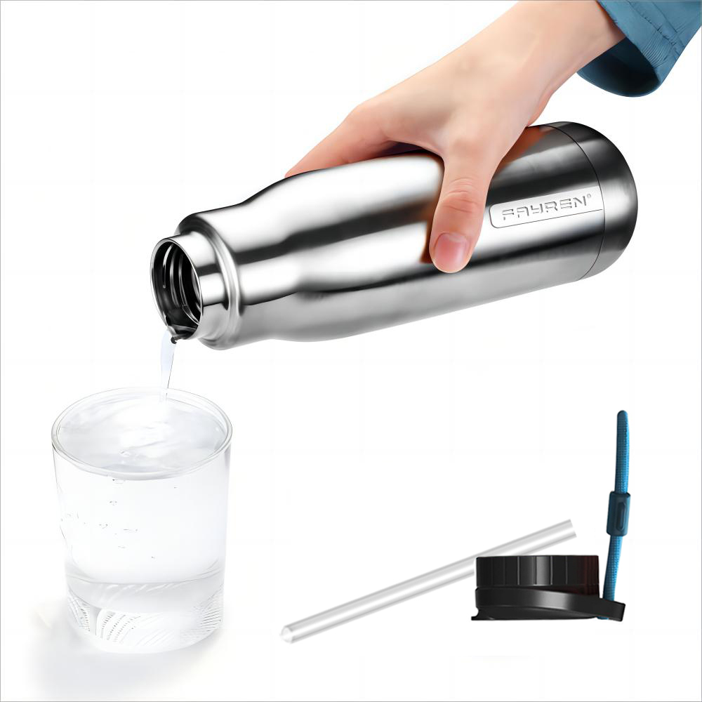 Stainless Steel Sport Water Bottle with straw lid