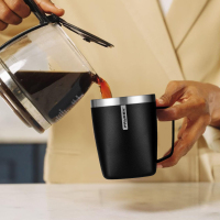 كوب قهوة معزول من الفولاذ المقاوم للصدأ سعة 350 مل من فايرين بمقبض، كوب سفر مزدوج الجدار، كوب بهلوان مع غطاء منزلق، جسم كوب مربع