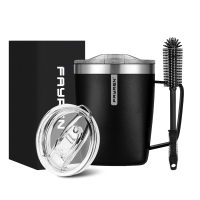 كوب قهوة معزول من الفولاذ المقاوم للصدأ سعة 350 مل من فايرين بمقبض، كوب سفر مزدوج الجدار، كوب بهلوان مع غطاء منزلق، جسم كوب مربع