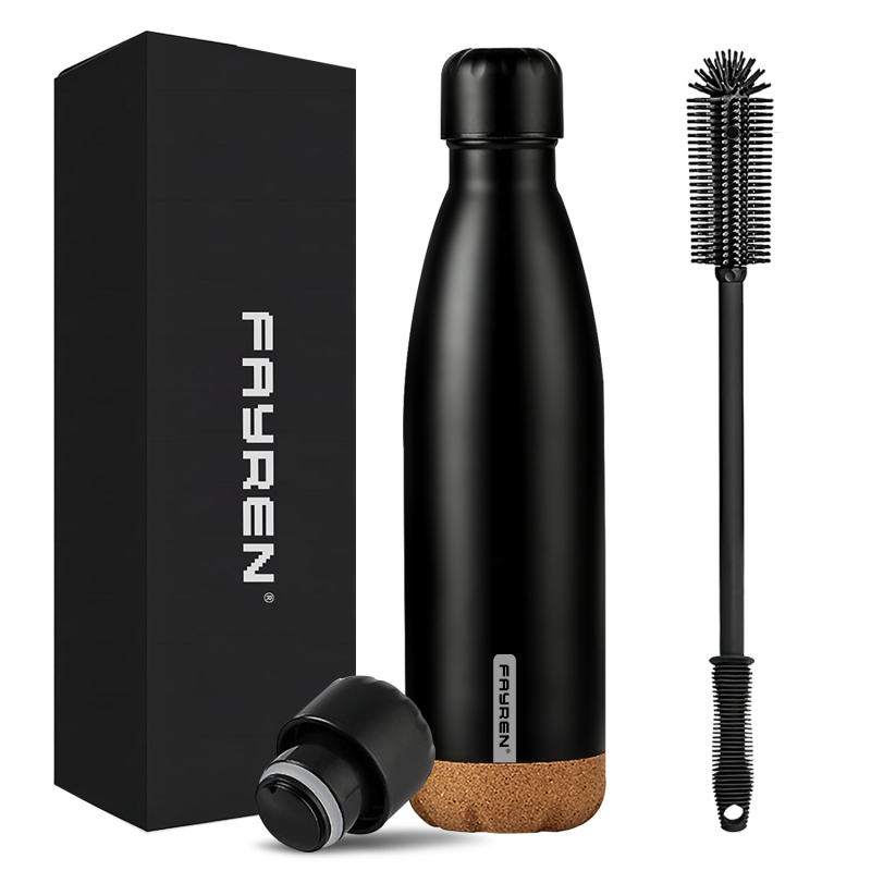 Borraccia Fayren in acciaio inossidabile con isolamento sottovuoto da 750 ml - Forma termica a doppia parete a forma di cola con fondo in sughero - 12 ore a freddo, 16 ore a caldo -