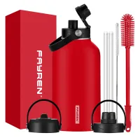Garrafa de água esportiva isolada Fayren - garrafas de água grandes de meio galão de aço inoxidável, à prova de vazamentos, sem BPA, manter frio-24H e quente-12H