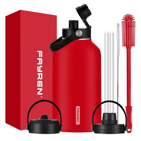 Fayren Botella de agua deportiva aislada: botellas de agua grandes de acero inoxidable de medio galón, a prueba de fugas, sin BPA, mantiene el frío las 24 horas y el calor las 12 horas