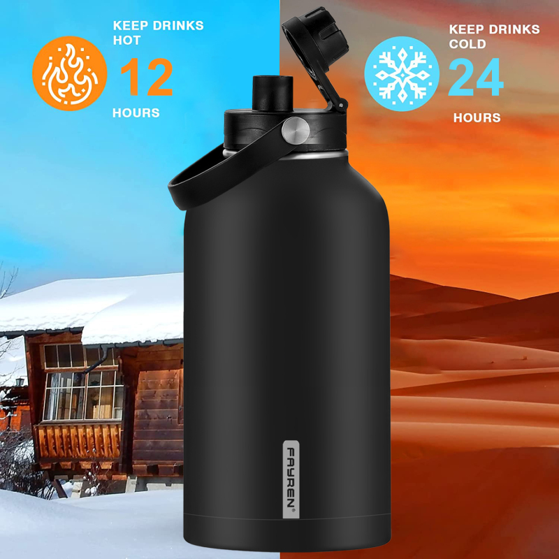 Fayren Borraccia Sportiva Isolata - Bottiglie Grandi in Acciaio Inossidabile da Mezzo Gallone, a Prova di Perdite, Senza BPA, Mantieni Freddo-24 Ore e Caldo-12 Ore
