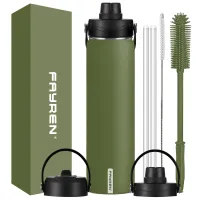 Garrafa de água esportiva isolada Fayren - garrafas de água grandes de meio galão de aço inoxidável, à prova de vazamentos, sem BPA, manter frio-24H e quente-12H