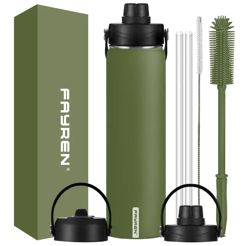 Garrafa de água esportiva isolada Fayren - garrafas de água grandes de meio galão de aço inoxidável, à prova de vazamentos, sem BPA, manter frio-24H e quente-12H