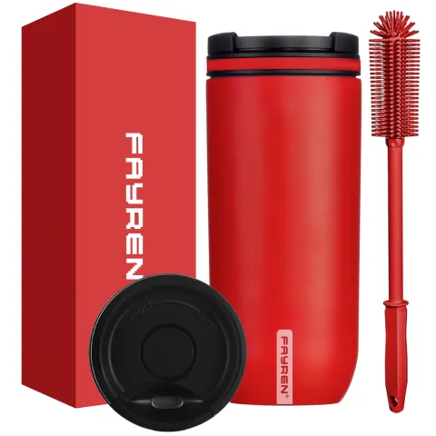 Fayren Taza de viaje con tapa de perilla giratoria de 500 ml, taza de café aislada de acero inoxidable a prueba de derrames, mantiene las bebidas frías durante 24 horas y calientes durante 12 horas