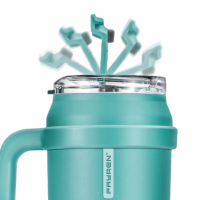 Fayren Bicchiere Termico con Manico, Tazza Sottovuoto in Acciaio Inossidabile a Doppia Parete con Cannuccia e Coperchi, per Bevande Fredde/Calde, a Prova di Perdite, Tazza da Viaggio per caffè