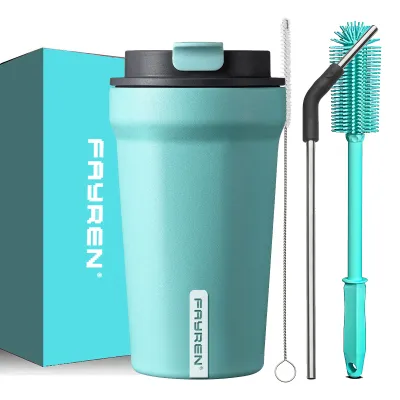 Fayren Taza de café de viaje, tazas de café aisladas con tapa, tazas de café termo de acero inoxidable a prueba de derrames, vaso de vacío de doble pared