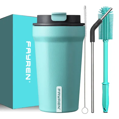 Fayren Taza de café de viaje, tazas de café aisladas con tapa, tazas de café termo de acero inoxidable a prueba de derrames, vaso de vacío de doble pared