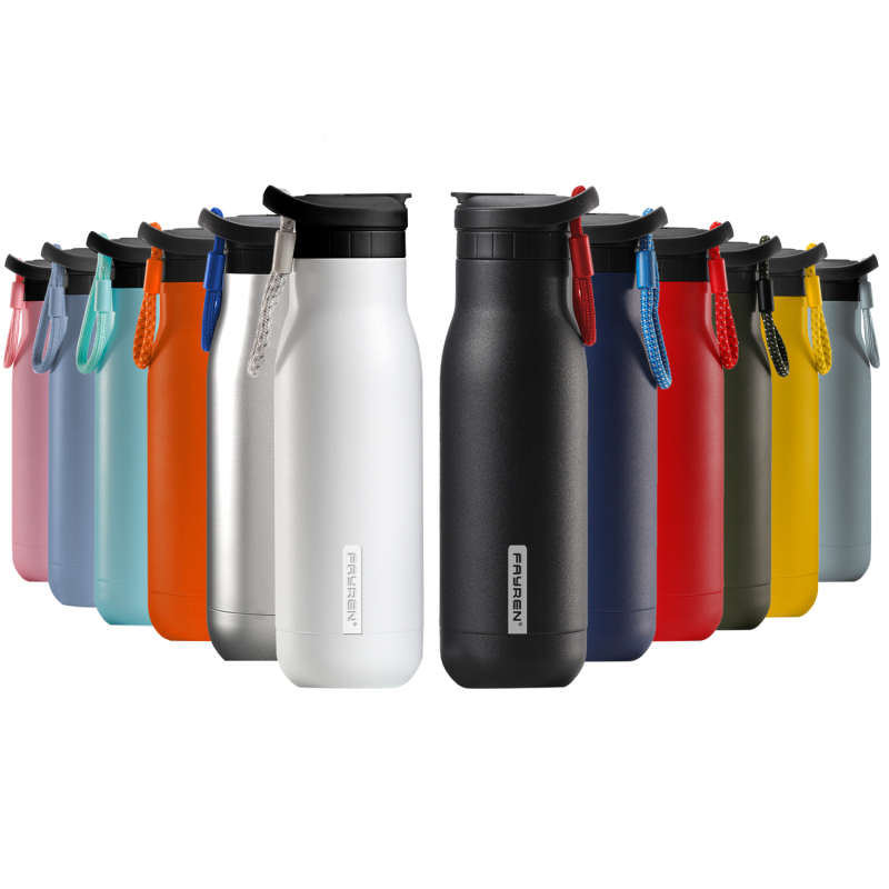 Fayren New design Custom Stainless Steel Sport Water Bottle Vacuum Flask Small Mouth Vacuum Insulated Thermoses with straw lid
