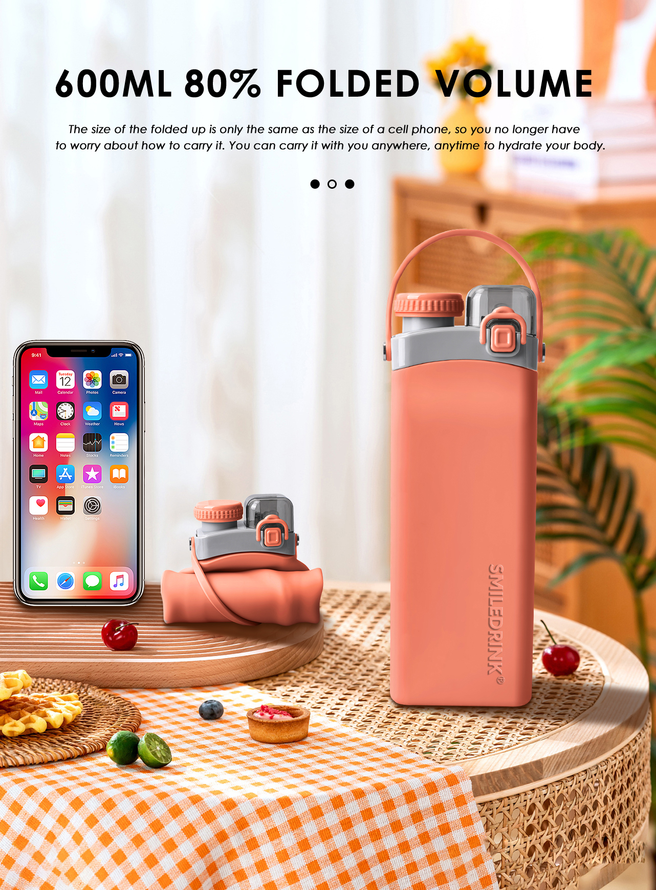 Reusable Portable Sublimation Uv Silicone Foldable Water Bottle With Custom Logo