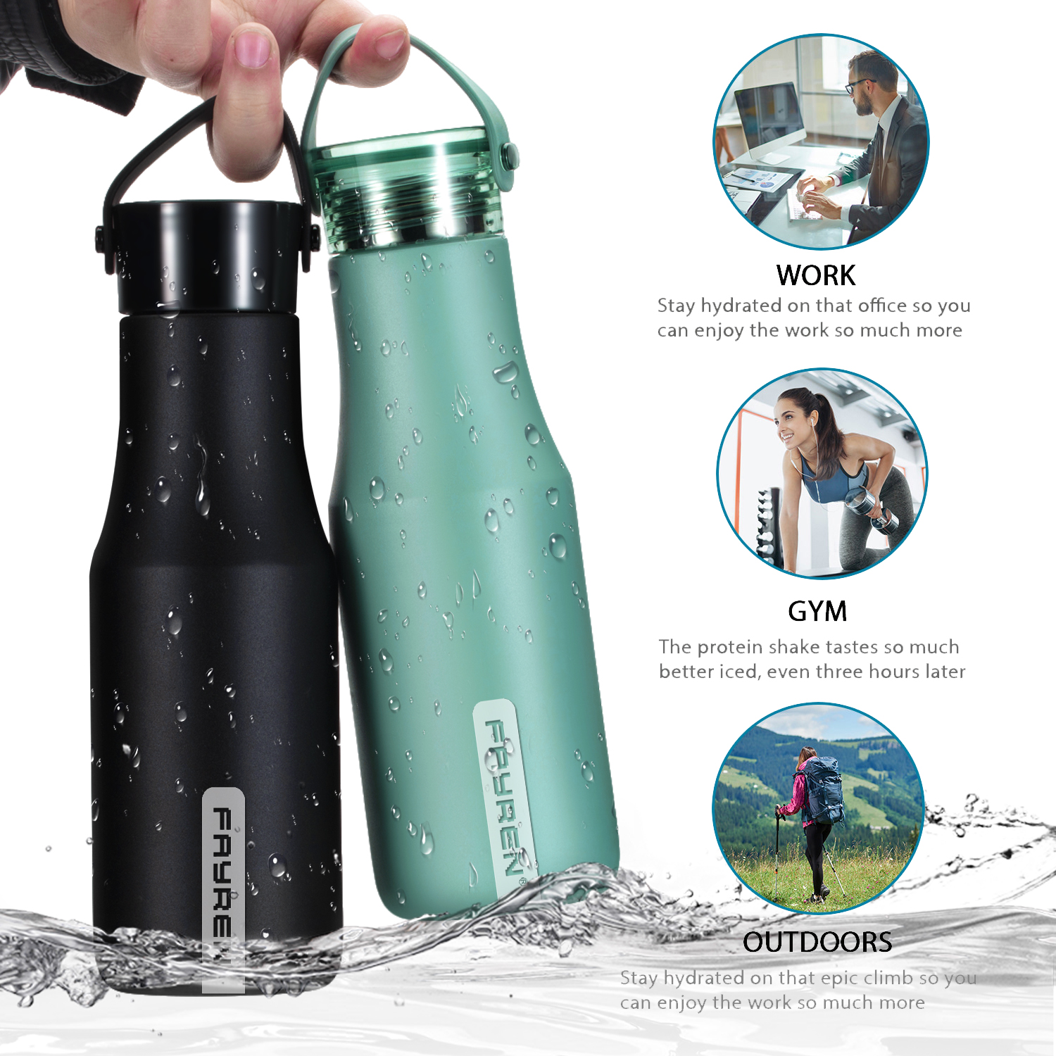 Double Wall 304 Stainless Steel Vaccum Insulated Sports Water Bottles