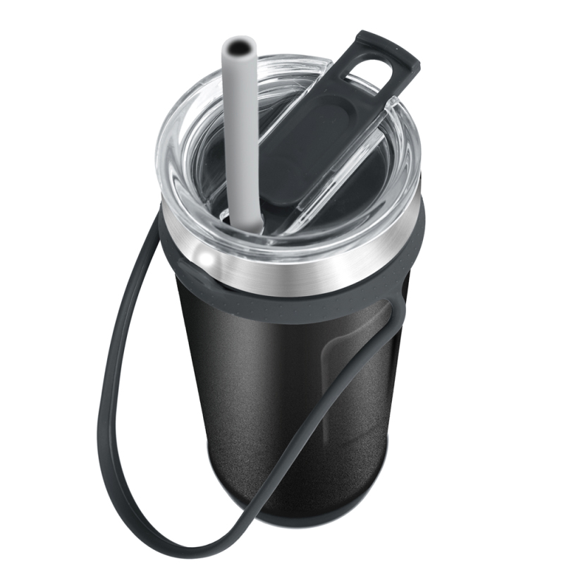 Tazza per bicchiere sottovuoto a doppia parete da viaggio in acciaio inossidabile 304 con manico in silicone per esterni con logo personalizzato