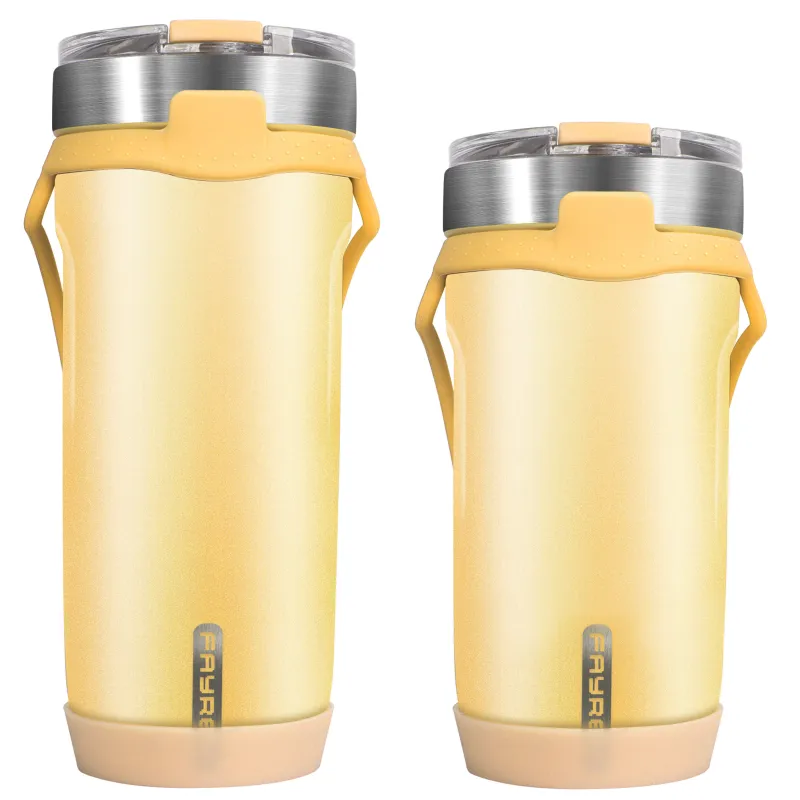 Eco Friendly double wall stainless steel custom Insulated travel tumbler coffee mug with silicone handle and straw