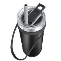 Eco Friendly double wall stainless steel custom Insulated travel tumbler coffee mug with silicone handle and straw