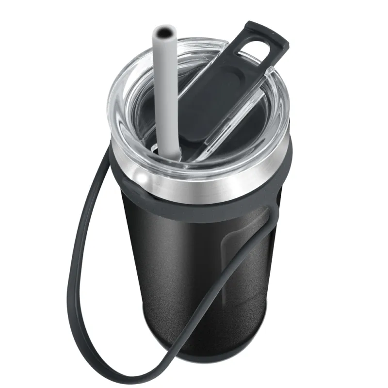 Eco Friendly double wall stainless steel custom Insulated travel tumbler coffee mug with silicone handle and straw