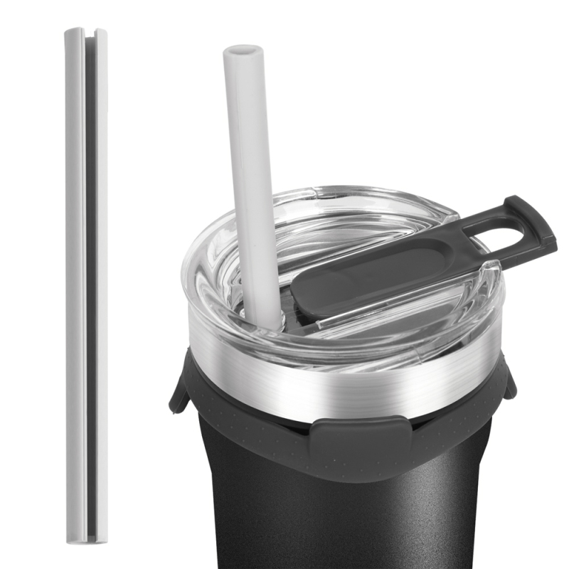 Tazza da caffè tumbler da viaggio isolata personalizzata ecologica a doppia parete in acciaio inossidabile con manico in silicone e cannuccia