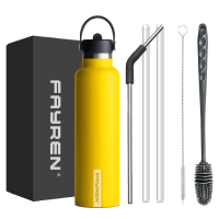 Travel Colorful Double Wall Water Bottle With Straw