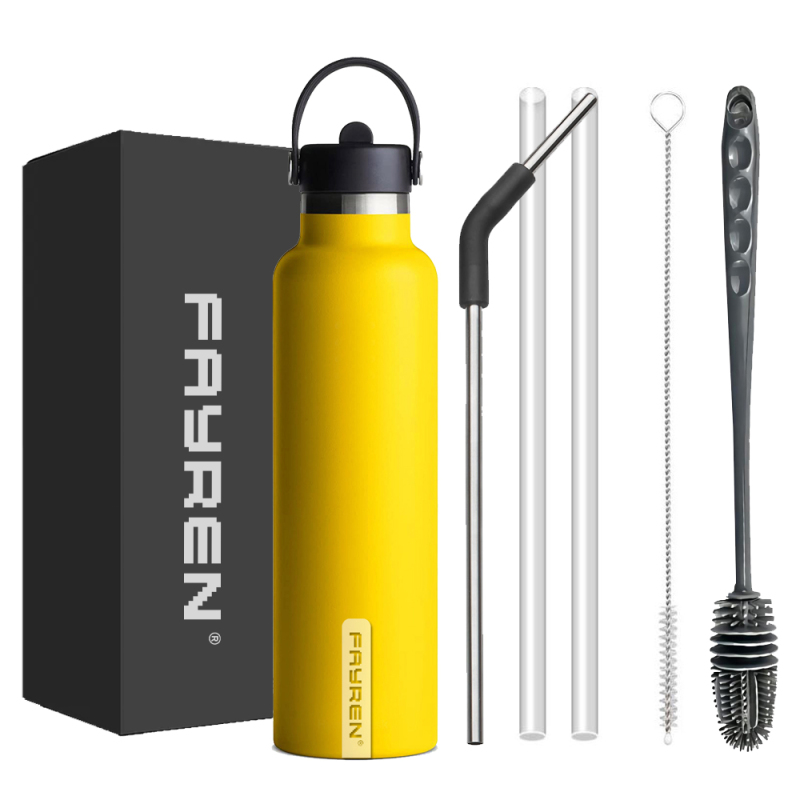 Travel Colorful Double Wall Water Bottle With Straw