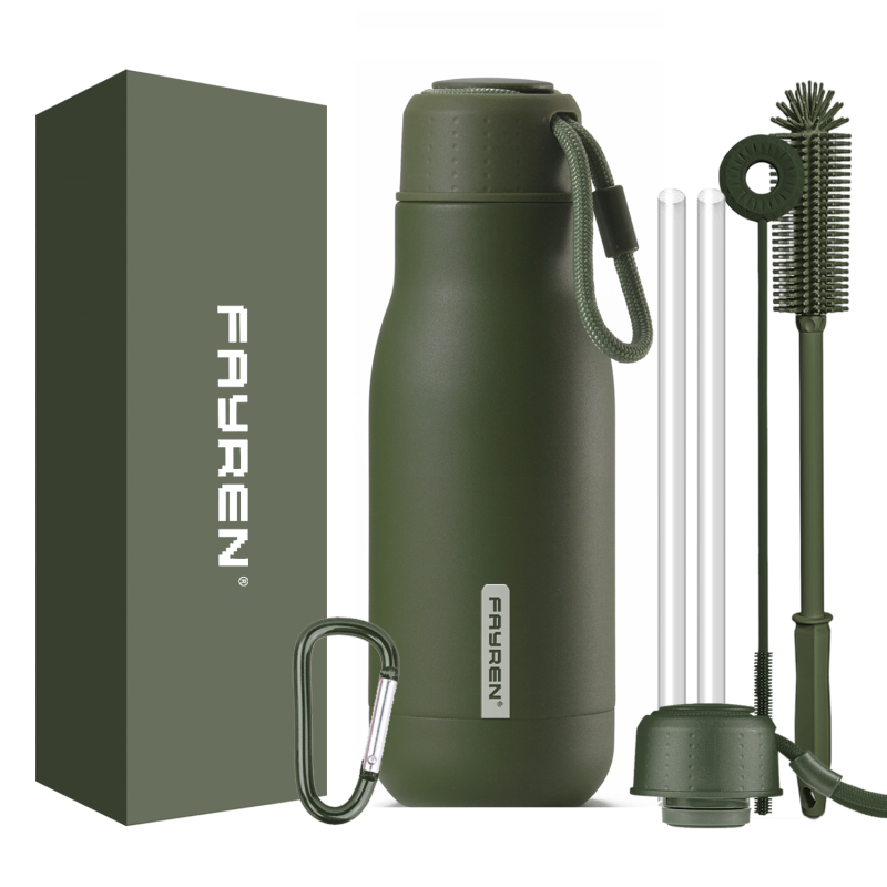 Botella de agua deportiva para niños y niños con aislamiento de vacío de 500 ml con asa de cuerda