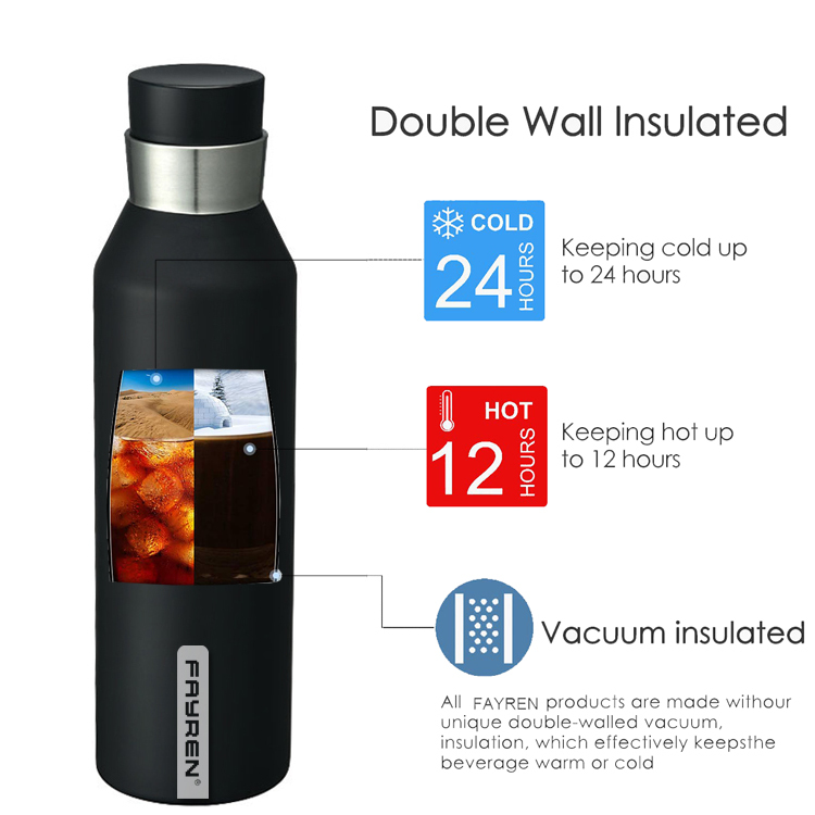 Stylish double wall leak proof insulated vacuum flask with bamboo lid for outdoor sports