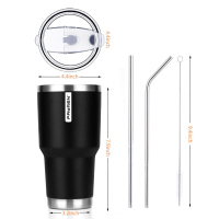 Reusable Insulated Thermos Wide Mouth Coffee Mug With Straw