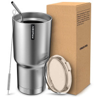 Reusable Insulated Thermos Wide Mouth Coffee Mug With Straw