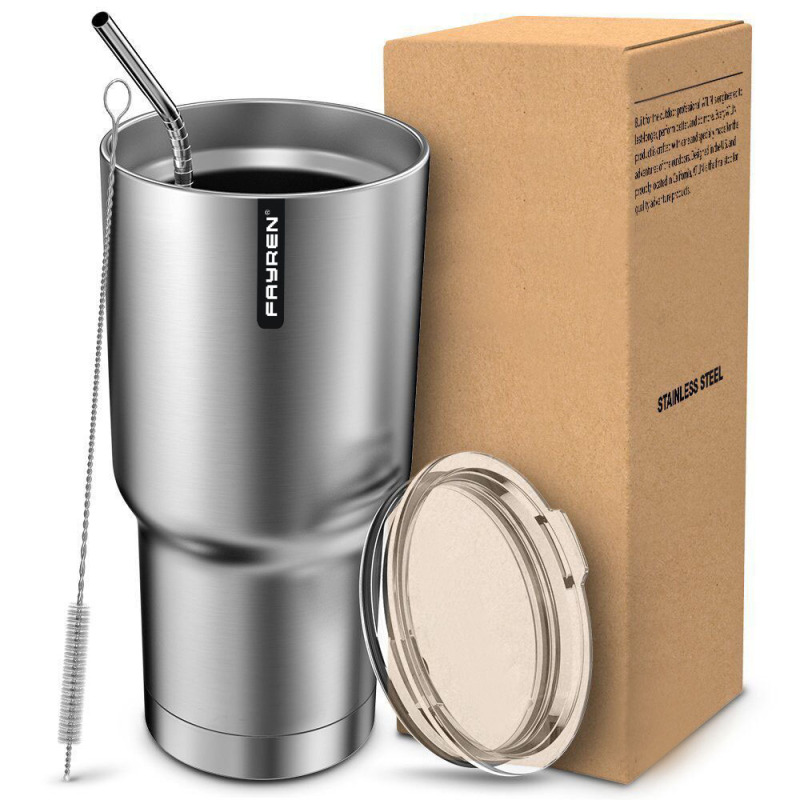 Reusable Insulated Thermos Wide Mouth Coffee Mug With Straw