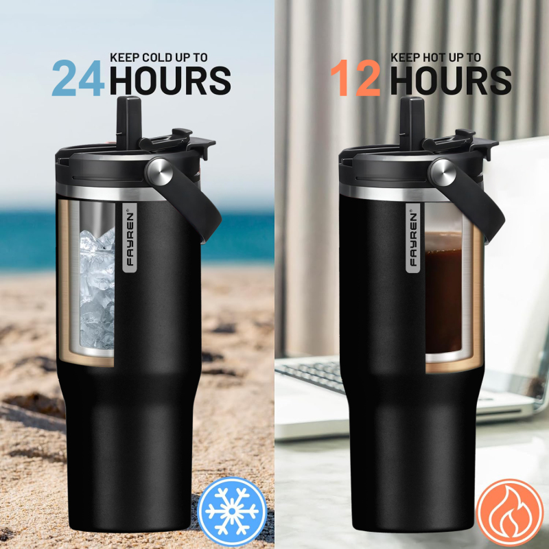 Bicchiere semplice da 40 once all'ingrosso con manico del coperchio e tazza di caffè isolata per bottiglia d'acqua in acciaio inossidabile a doppia parete con cannuccia