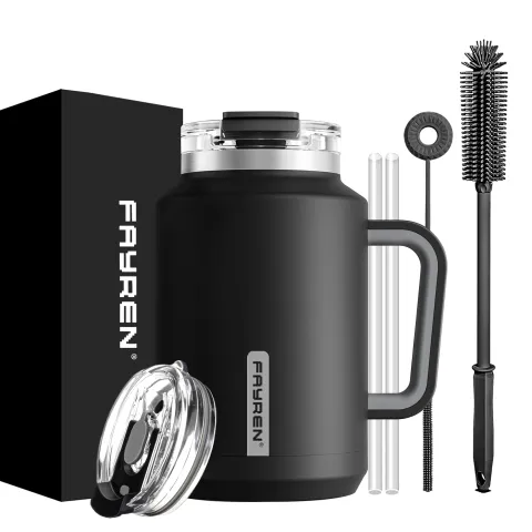 Tumbler with Handle, Stainless Steel Vacuum Insulated Tumbler with Lid and Straw, Keeps Cold for 34 Hours, 100% Leak-proof, BPA-Free (Night)