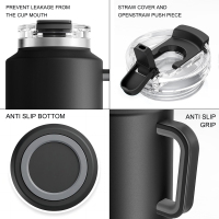 Tumbler with Handle, Stainless Steel Vacuum Insulated Tumbler with Lid and Straw, Keeps Cold for 34 Hours, 100% Leak-proof, BPA-Free (Night)