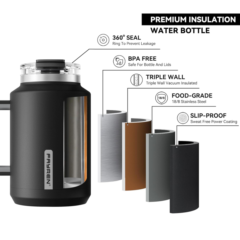 Tumbler with Handle, Stainless Steel Vacuum Insulated Tumbler with Lid and Straw, Keeps Cold for 34 Hours, 100% Leak-proof, BPA-Free (Night)