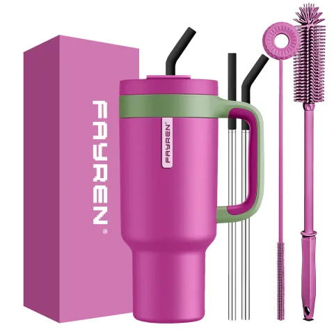 Tumbler with Handle, 2-in-1 Straw and Sip Lid, Leakproof, Dishwasher Safe, Insulated Stainless Steel Travel Coffee Mug, Keeps Cold for 6 Hours