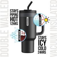 Gobelet avec poignée, paille 2 en 1 et couvercle à gorgée, étanche, passe au lave-vaisselle, tasse à café de voyage isolée en acier inoxydable, garde le froid pendant 34 heures