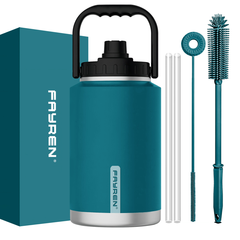 Customized Powder Coated 64oz Insulated Stainless Steel Water Bottle Vacuum Flask 3 Lids Drink Bottle