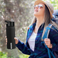 Insulated Water Bottle Double Wall Stainless Steel Water Bottle Wide Mouth with Straw Lid & Spout Lid Keeps Cold or Hot