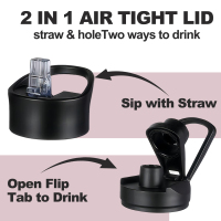 Insulated Water Bottle Double Wall Stainless Steel Water Bottle Wide Mouth with Straw Lid & Spout Lid Keeps Cold or Hot