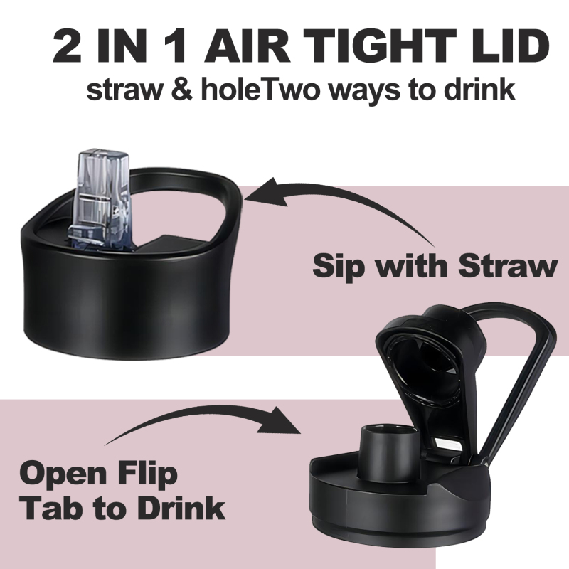 Insulated Water Bottle Double Wall Stainless Steel Water Bottle Wide Mouth with Straw Lid & Spout Lid Keeps Cold or Hot