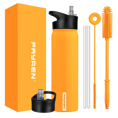 Insulated Water Bottle Double Wall Stainless Steel Water Bottle Wide Mouth with Straw Lid & Spout Lid Keeps Cold or Hot