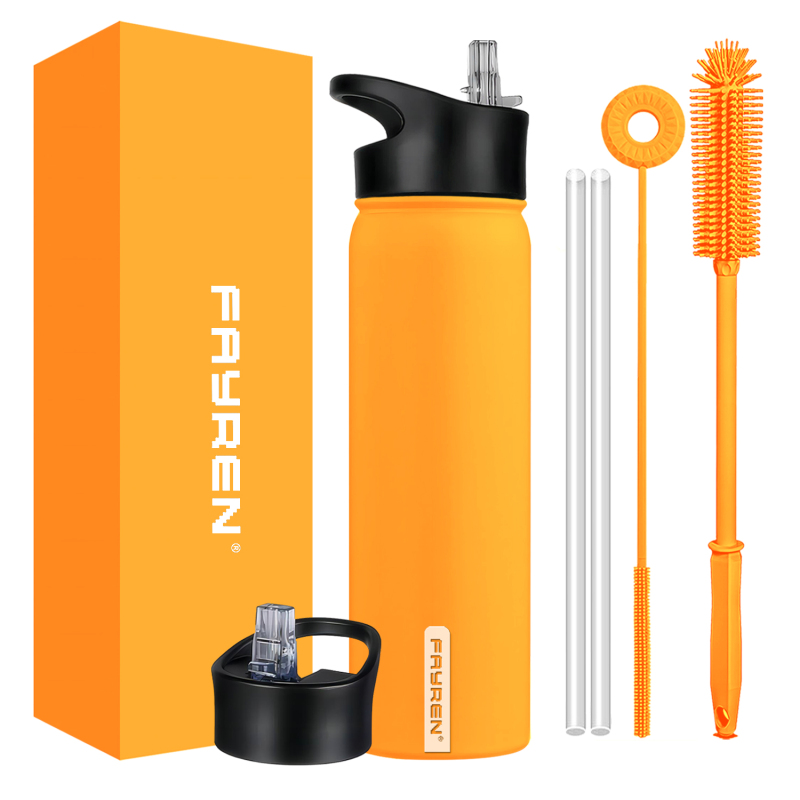 Insulated Water Bottle Double Wall Stainless Steel Water Bottle Wide Mouth with Straw Lid & Spout Lid Keeps Cold or Hot