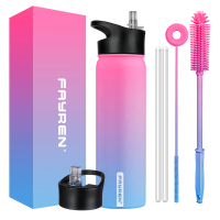 Insulated Water Bottle Double Wall Stainless Steel Water Bottle Wide Mouth with Straw Lid & Spout Lid Keeps Cold or Hot