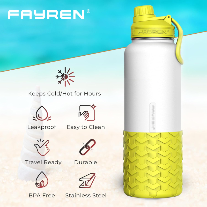 Stainless Steel Water Bottle For Outdoor - Chug Lid & Silicone Sleeves - Double Wall Vacuum Insulated Sports Water Bottle, BPA Free